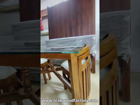 Brown 6 seater teak wood kalsino dining table set and chair,...