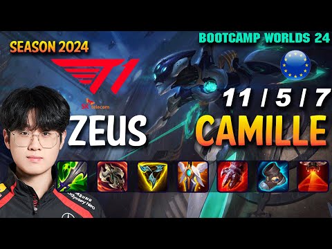 T1 Zeus CAMILLE vs ZAC Top - Patch 14.20 EUW Ranked WORLDS 2024 Bootcamp | lolrec