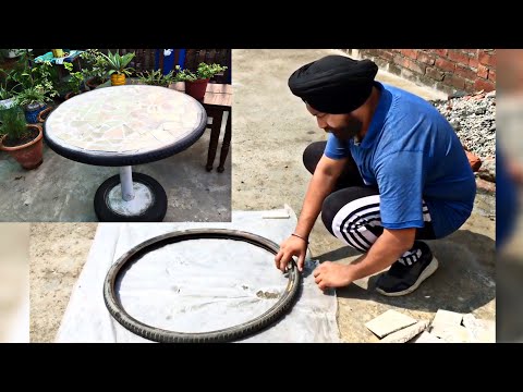 Amazing Technique Making Coffee Tables From Cement Tires And Ceramic Tiles / Garden Decoration