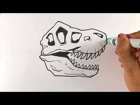 EASY How to Draw DINOSAUR SKULL - T-rex