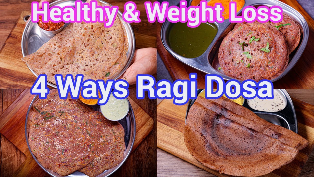 Healthy Ragi Dosa 4 Ways | Weight Loss Ragi Recipes | Diabetic Friendly Breakfast Ideas