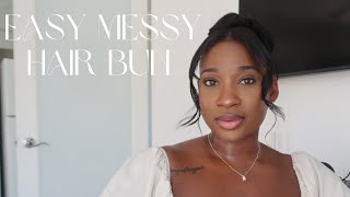 Super Easy Messy Bun with Weave & Bangs | Simple Summer Hairstyle Tutorial