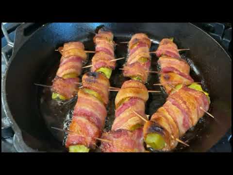 Cast Iron Bacon Wrapped Pickles