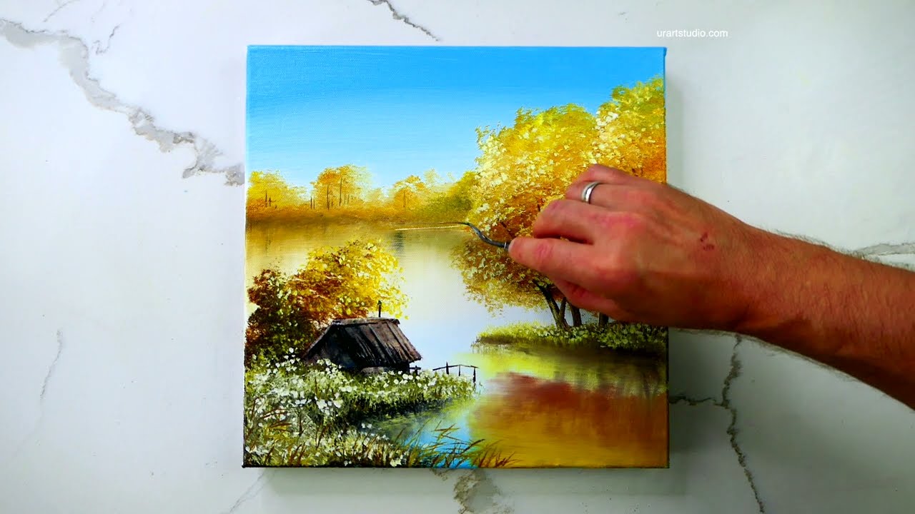Autumn Cabin on the Lake | Landscape Painting | Easy for Beginners