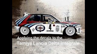 RC Lancia Delta HF Integrale, Tamiya 1/10 Rally car. Applying the decals to a Tamiya RC model.