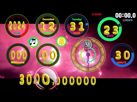 31 December 2024, 23:30:00~1 January 2025,00:00:00🎉celebrating🎆new year🎇Speed 1x Bunch of Fireworks