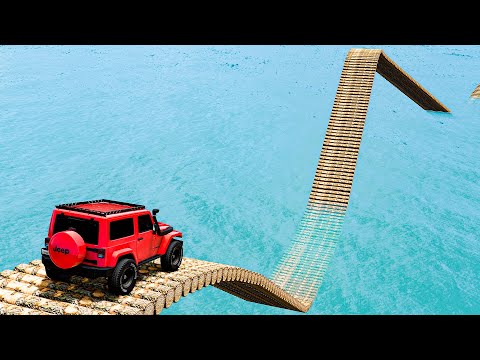 Impossible Log Wave Bridge Crossing Cars Vs Deep Water - BeamNG.Drive