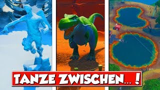 tanze zwischen eisskulpturen dinosaurie - fortnite eisskulpturen