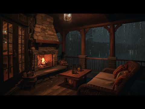 10 Hours⚡Cozy Cabin Porch with Heavy Rainstorm - Relaxing Rain Sounds for Sleeping, Studying & Relax