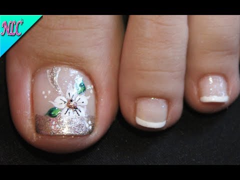 DISEÑO PARA PRINCIPIANTES EN PIES FLOR Y FRANCÉS – FLOWERS NAIL ART – FRENCH NAILS ART – NLC