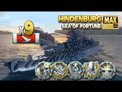 Cruiser Hindenburg: 9 ships destroyed, map "Sea of Fortune" - World of Warships