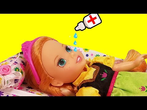 , title : 'RUNNY NOSE ! Elsa & Anna toddlers - Little Anna is Sick - Afraid of Nose Drops - Sneezing