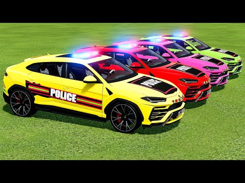 TRANSPORTING LAMBORGHINI URUS POLICE CARS WITH MERCEDES & SCANIA TRUCKS! - Farming Simulator 22