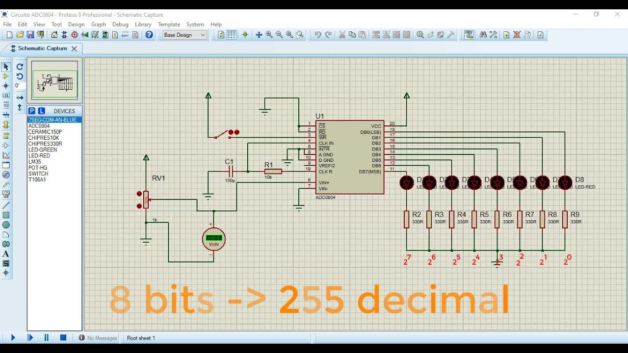 Convertidor de Analógico a digital ADC0804 8 bits