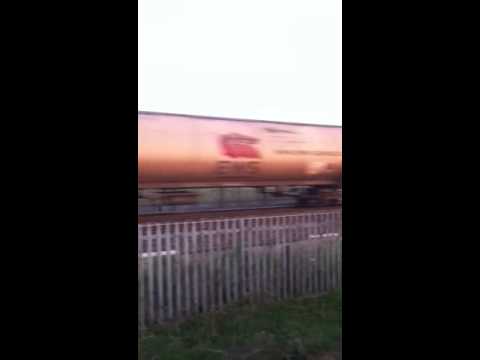 Schenker diesel freight train leaving Beeston.