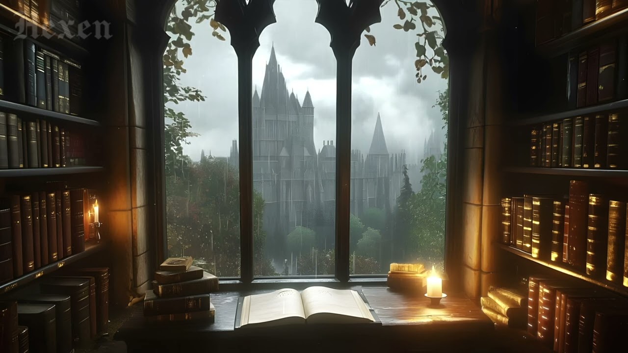 studying in a hidden old library in the melancholic rain (dark academia playlist)
