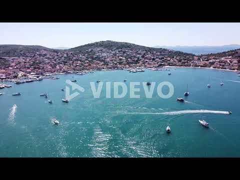 Murter Kornati Village at Murter Island, Dalmatia, Croatia   Aerial Drone View of Sailing Boats and