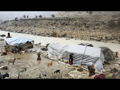 Nomadic Life:Angry Flooding of Wild River of Khersan Due to Rain Despair of Single Nomadic Girls