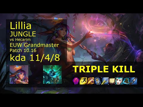 Lillia Jungle vs Hecarim - EUW Grandmaster 11/4/8 Patch 10.16 Gameplay