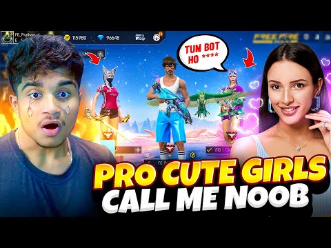 Pro Cute Girls Call Me Noob 😤 Arrogant girl come 1 vs 4 !! 😂 - Free Fire Max