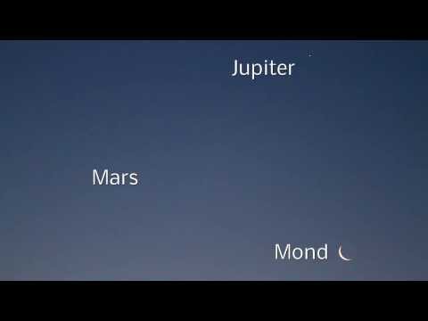Konjunktion Mond, Jupiter, Mars (Merkur)