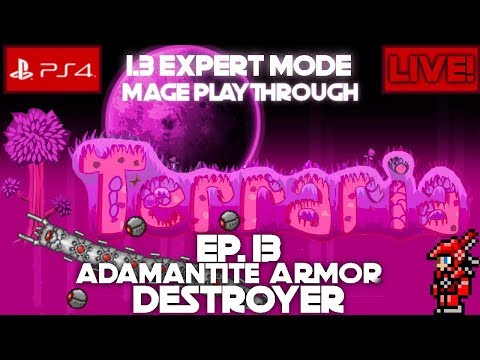 Terraria 1.3 Expert Mode Mage Playthrough Ep. 13- Adamatite Armor and Destroyer!!!