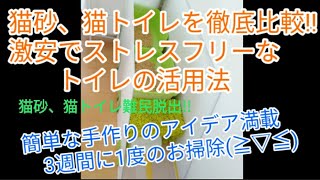 猫砂、猫トイレを徹底比較!　激安ストレスフリーなトイレの活用法。手作りアイデア満載。3週間に1度の猫トイレお掃除