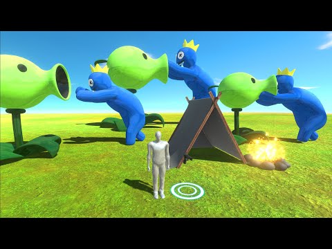 Defend With Peashooter From Rainbow Friend Blue - Animal Revolt Battle Simulator