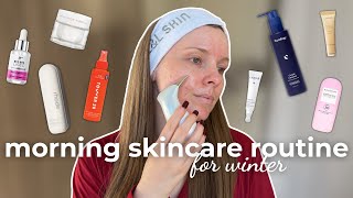 MORNING SKINCARE routine for WINTER ❄️ | products for acne prone skin + LED light therapy!!
