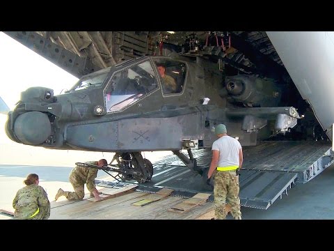 , title : 'Unloading AH-64 Apache Helicopters from C-17 Globemaster III'