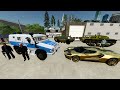 Police Chase Bad Guy with Gold Lamborghini and Army Tank | Farming Simulator 22