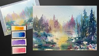 WATERCOLOR landscape - real time speed - relaxing painting process - 386