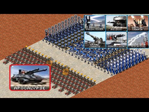 Apocalypse vs Base Defenses - Same Cost - Red Alert 2