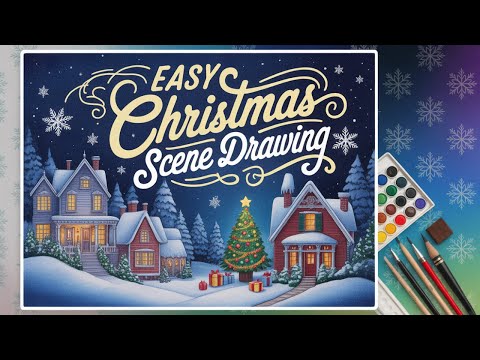 Easy Christmas Scene Drawing 🎄 | Step-by-Step Acrylic Tutorial