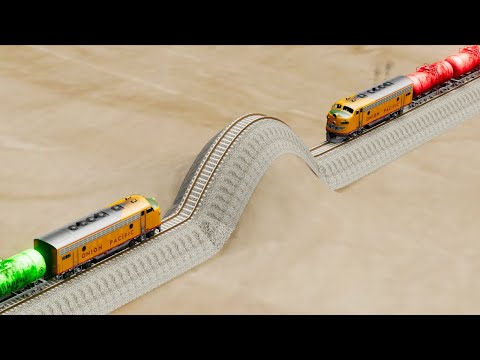 Impossible Weird Giant Speed Bump Rail Tracks Vs Trains Crossing - BeamNG.Drive