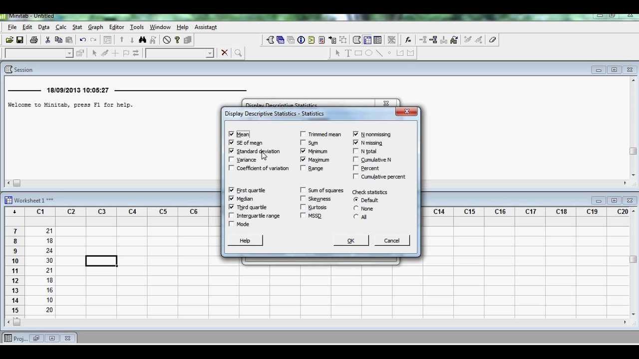 Tutorial basic statistics : using (Descriptive statistic) by minitab