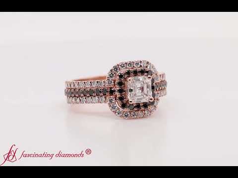 Asscher Cut Square Halo Ring Guard With Black Diamond In 14K Rose Gold- FD8186T