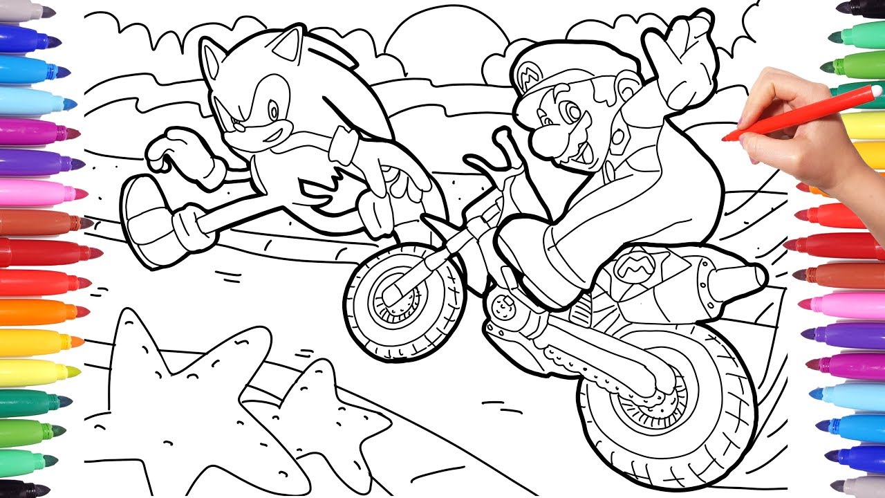 Sonic Hedgehog vs Super Mario Race Coloring Pages, Sonic Coloring for Kids, Mario Coloring for Kids