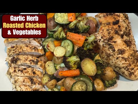 GARLIC HERB ROASTED CHICKEN WITH VEGETABLES RECIPE ~ QUICK & EASY DINNER IDEA ~ ONE PAN MEAL!