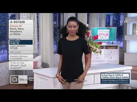 Dennis Basso Luxe Crepe Lattice Sleeve Top w/Button Trim on QVC