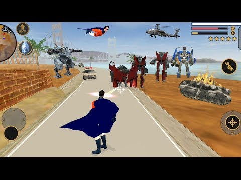 Vegas Crime Simulator (SuperHero Fight Red & Blue Robot Car) Robot Car Destroyed Army Tank - HD