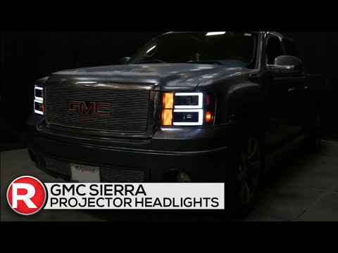 GMC Sierra Projector Headlights w/ C Light Bar (2007-2013) Black/Chrome/Smoked Replacement Lights