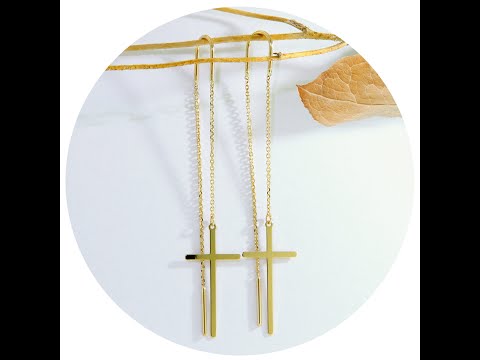 Cercei Lant Culisant Aur Galben 14 k Cruciulite Fine - Puritate si Armonie