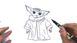 How to draw and color baby yoda - Baby yoda coloring page - Baby yoda drawing for kids