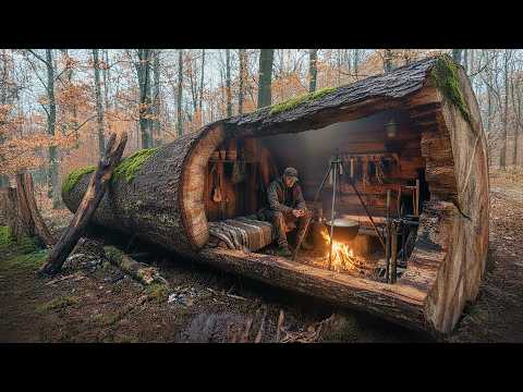 Building a Cozy Shelter deep in a Hollow. Bushcraft, Survival