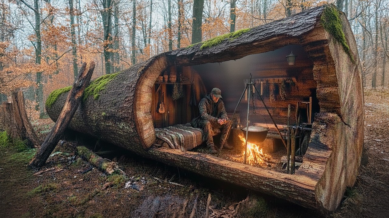 Building a Cozy Shelter deep in a Hollow. Bushcraft, Survival
