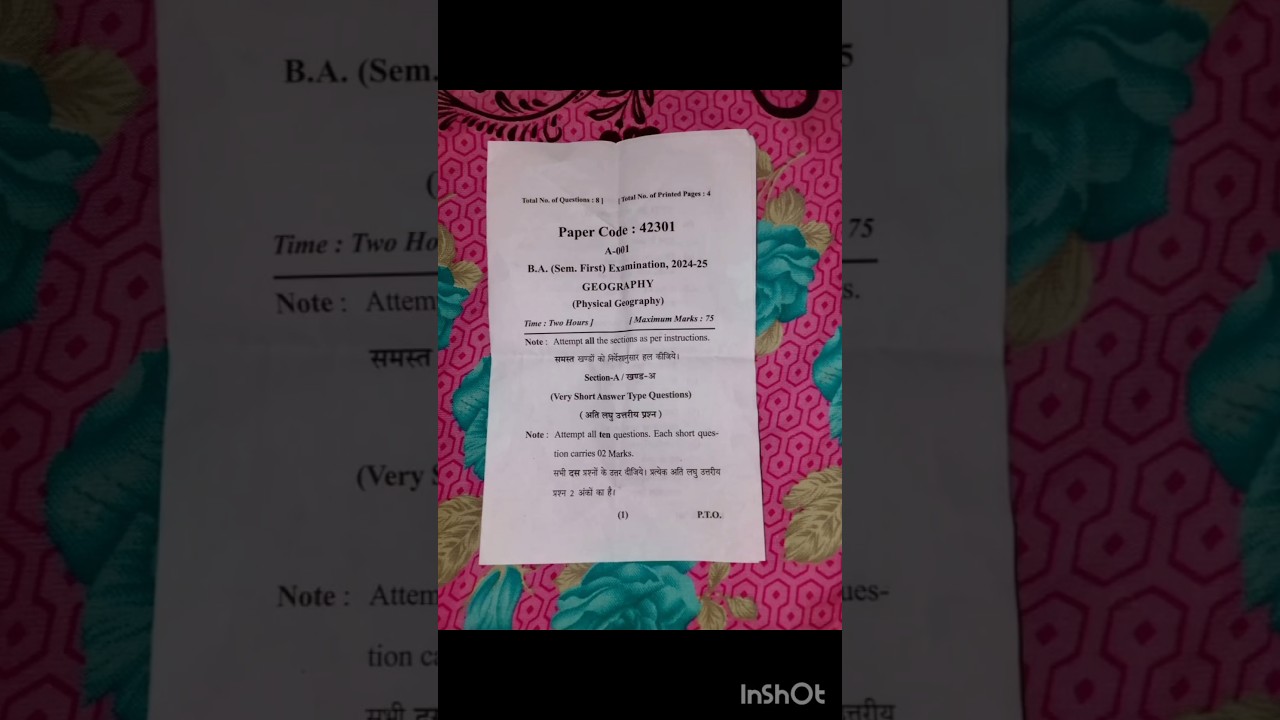 Geography BA 1st Semester 2024 -2025 question paper