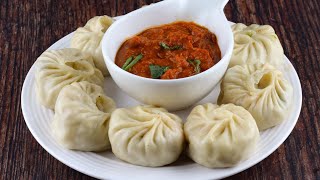 veg momos recipe.मोमोज की तीखी लाल चटनी।how to make steamed momos at home