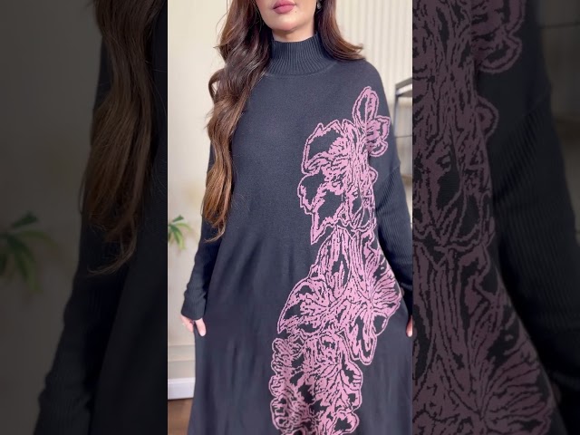 فستان شتوي هاي نك بطبعات وردية