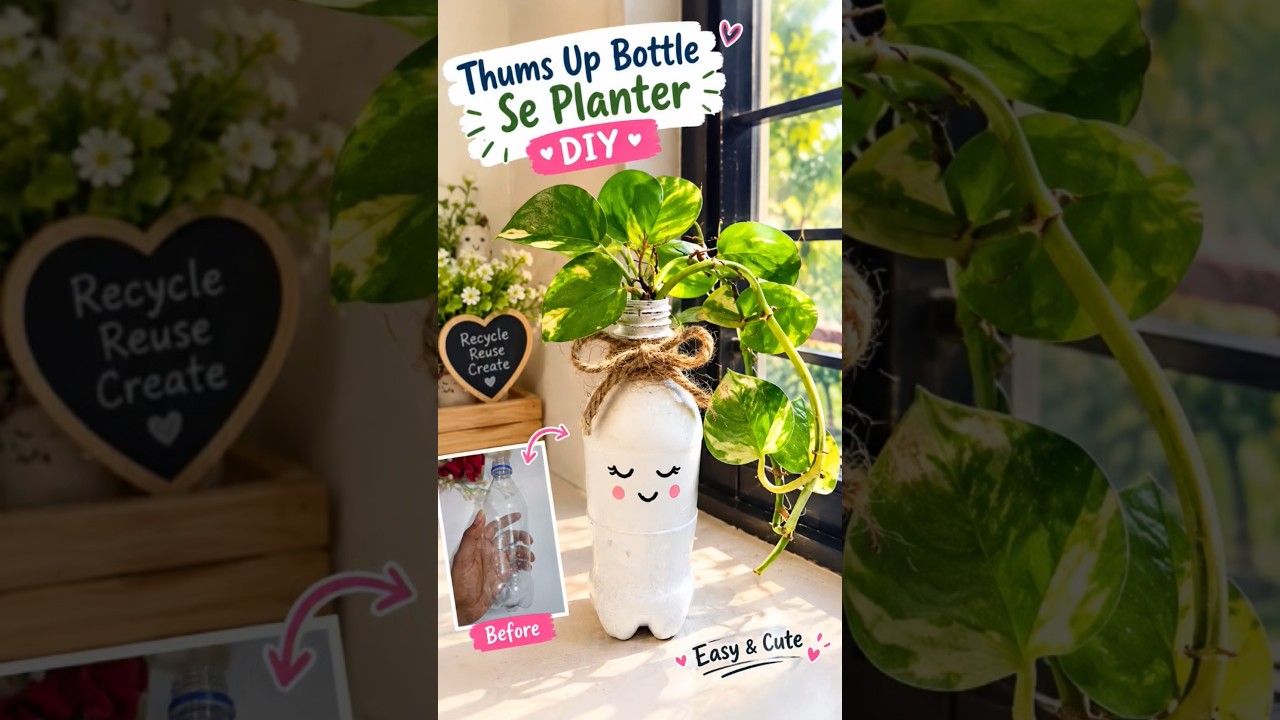 Waste Bottle ➜ Cute Planter ♻️ | Easy & Creative Home Decor #wastematerialcraft #viral #shorts